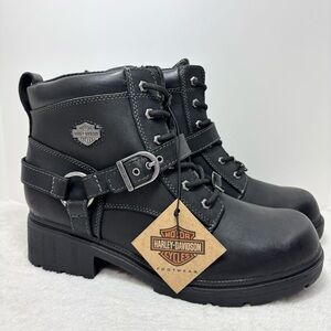Harley-Davidson TEGAN LACE UP BOOT Black Ankle Boots‎ with Buckle Size 11M